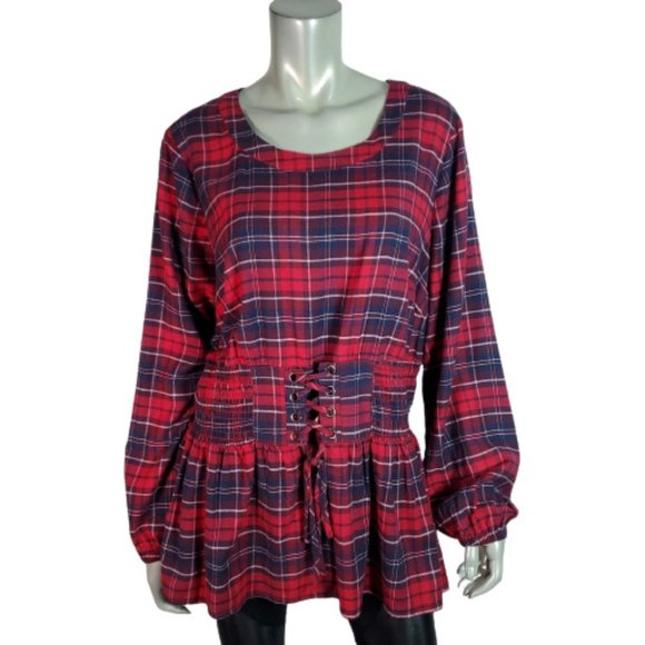 Lane Bryant Top Size 16 Corset Flannel Soft Lightweight Pullover Plaid Red - Picture 1 of 7
